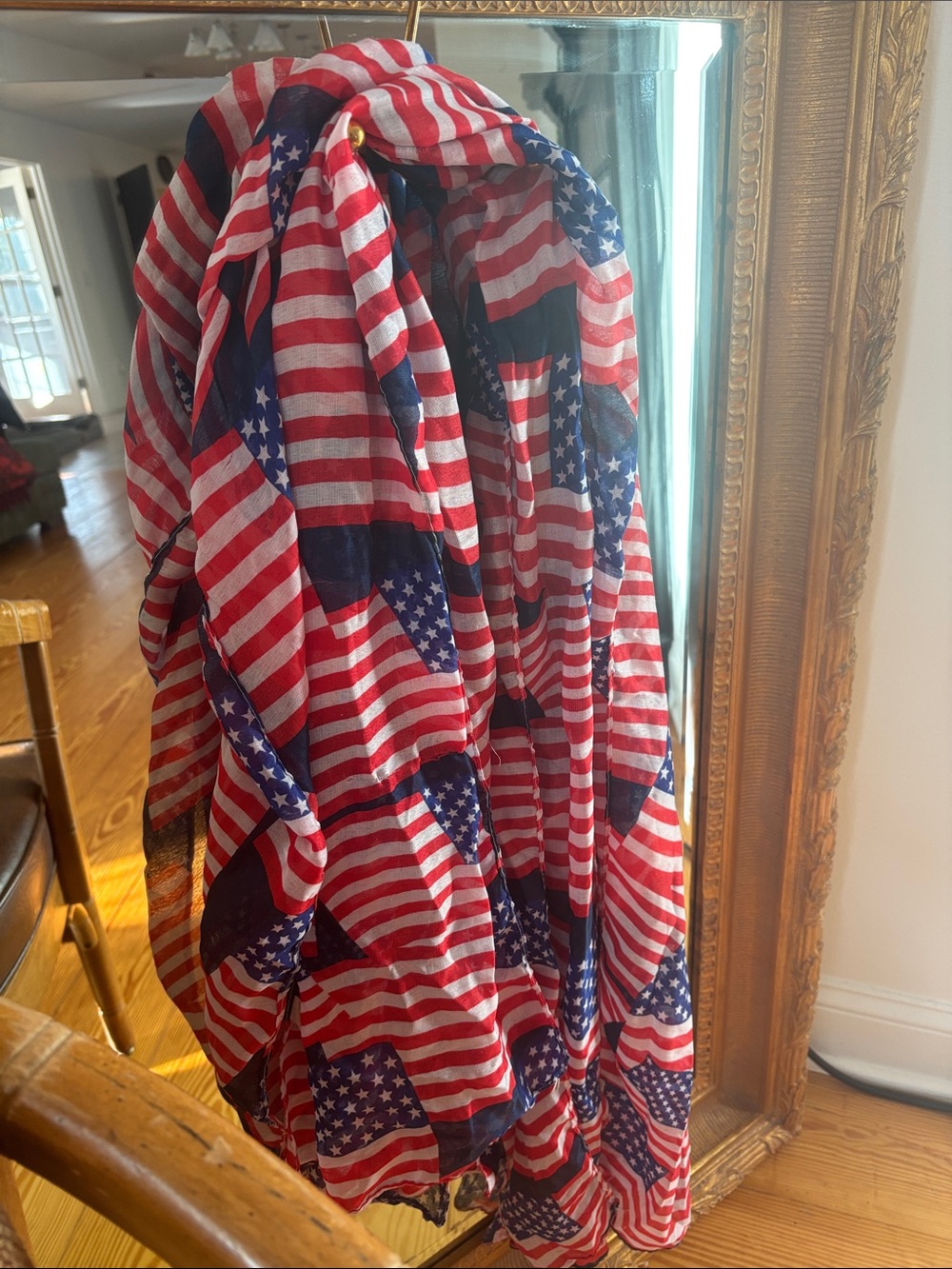 4 Patriotic American Flag Print Scarves- Red, White & Blue